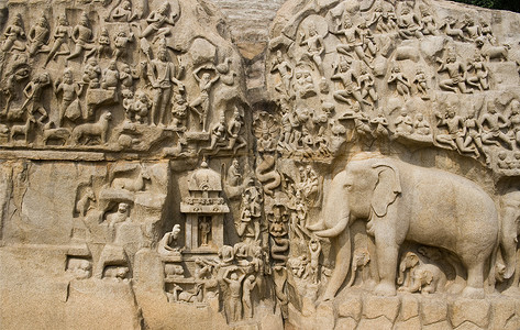 印度文化游客旅游石头旅行雕塑雕刻岩石低音动物高清图片
