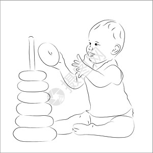 玩玩具的婴儿婴儿玩金字塔草图游戏插画
