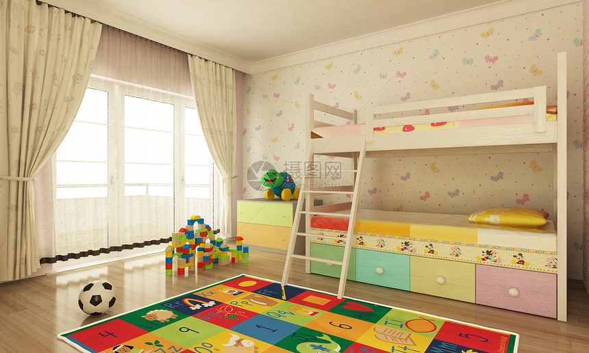 儿童休息室装饰白色卧室婴儿黄色贮存玩具房间孩子风格图片