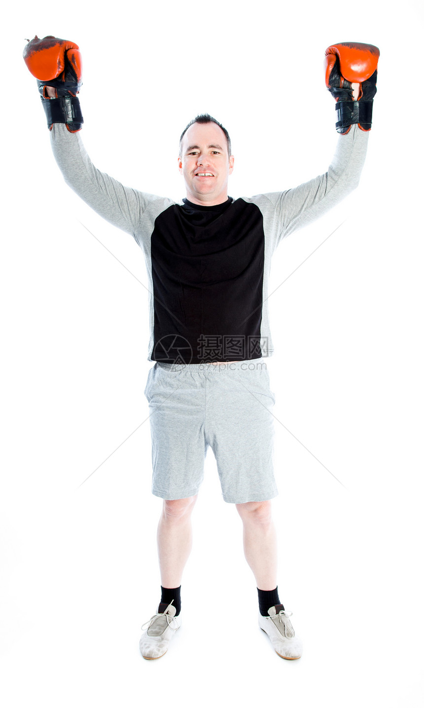 40岁 天主教拳击手微笑快乐红色胜利成功男人幸福运动白色男性图片