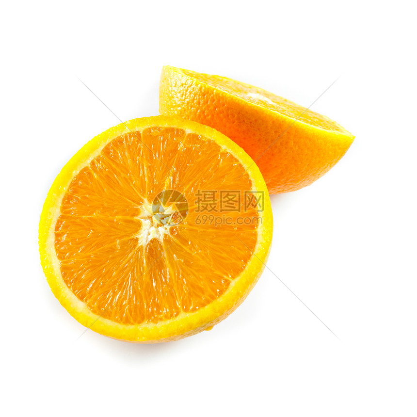 白色背景上的半橙色孤立水果橙子图片