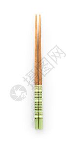 在白色背景上孤立的顶部视图筷子绿色餐具背景图片