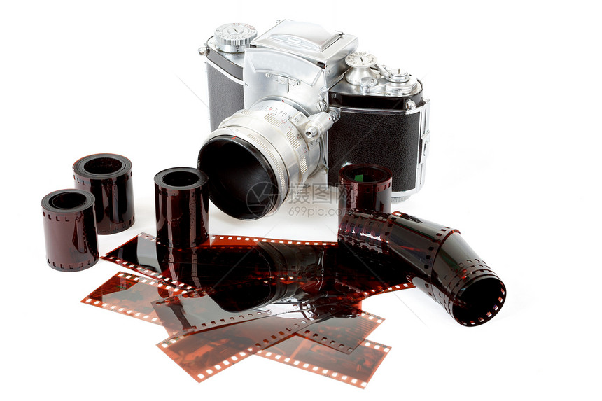 SLR 照相机和彩色阴底胶片镜片老歌艺术品艺术照片记忆老化幻灯片摄影古董图片