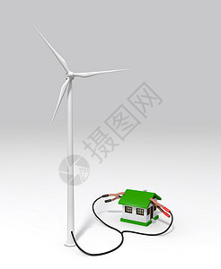 3d小房子风力发电机向一栋小房子收费背景