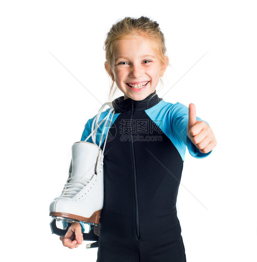带溜冰鞋的小女孩女孩溜冰场舞蹈乐趣童年女性活动冰鞋孩子微笑图片