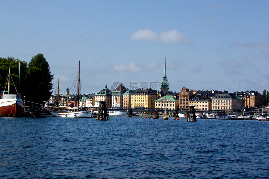 斯德哥尔摩旧城之景蓝色天线大教堂港口风景城市历史性旅游海湾街道图片
