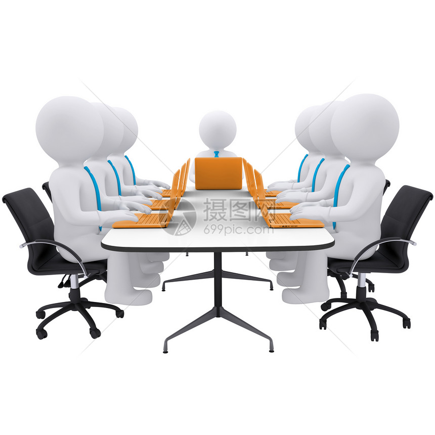 手持笔记本电脑的商务人士坐在桌子上家具男人经理木偶领导扶手椅团队团体项目公司图片