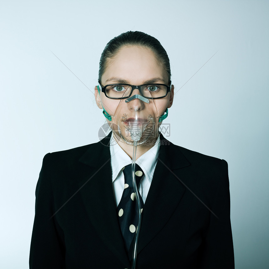 女商务人士 商业妇女女士女孩面罩面具女性氧气商务白色医疗概念图片