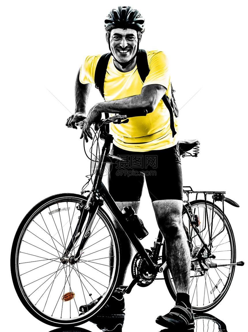 双骑山地自行车站着的轮椅微笑白色运动男性男人冒充阴影成年人图片