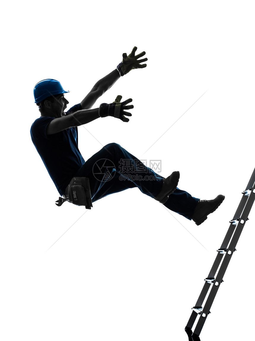 工匠从梯子上掉下来的领班体力劳动者风险修理工阴影安全事故工人男人建筑工人图片