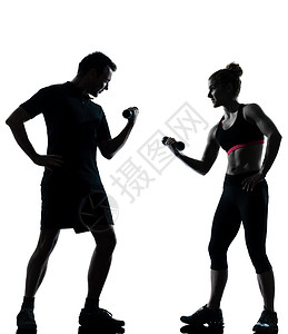 一对夫妇 男性 体操健身运动员运动男人女士讲师白色女性训练培训师成年人背景图片