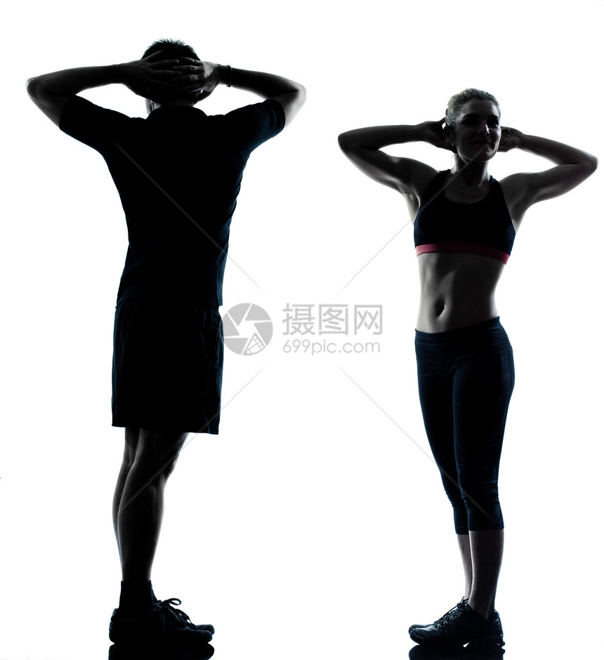 一对夫妇 男性 体操健身培训师成年人情侣讲师白色女士男人教练有氧运动训练图片
