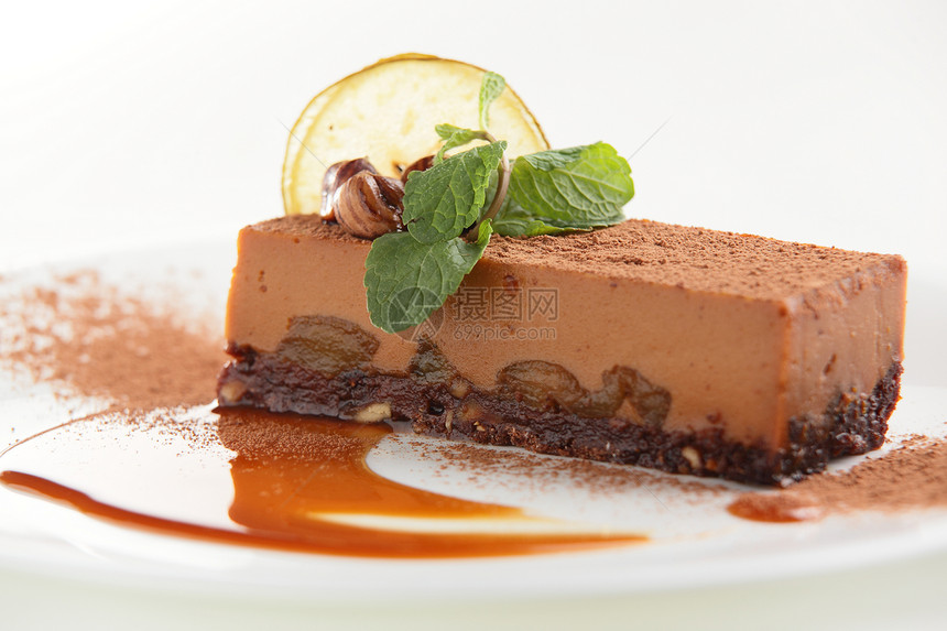 甜甜的 可口的蛋糕馅饼餐厅盘子牛扒奶油宏观糕点派对浆果巧克力图片