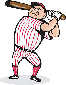 棒球球员挥棒艺术品卡通片蝙蝠帽子男人运动员玩家男性插图运动插画