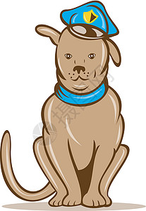 卡通警犬 帽子坐着插图犬类艺术品卡通片背景图片