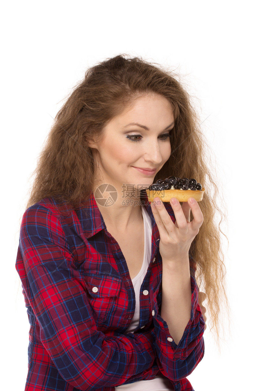 带蛋糕的乡妇国家女性食物浆果营养水果早餐思考糕点女孩图片