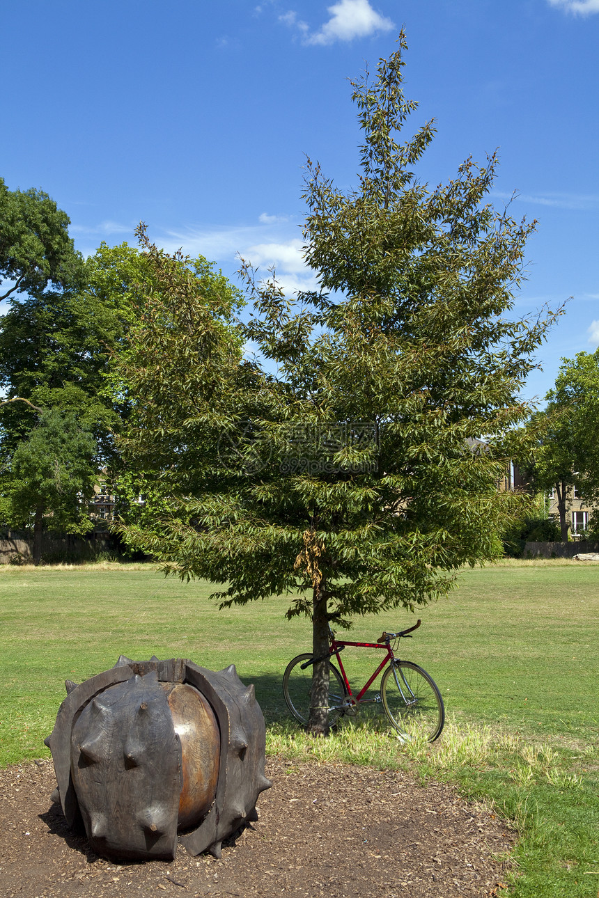 伦敦布赖斯顿布洛克威尔公园景点雕塑树干树木地标闲暇观光旅行人行道自行车图片
