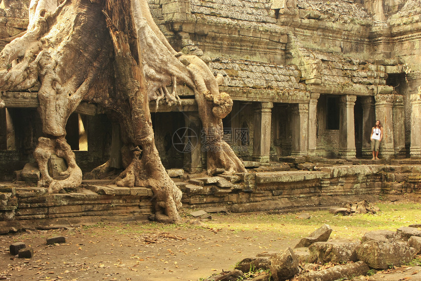 Preah Khan寺庙 吴哥地区 暹粒石头高棉语遗产废墟圣训丛林文明建筑历史性建筑学图片