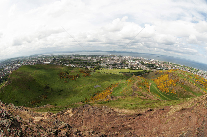 爱丁堡Arthurs的座位公园小路地质学绿色旅游火山游客远足城市爬坡图片