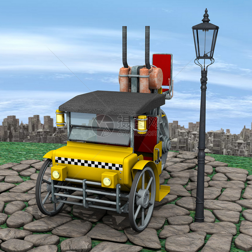 蒸汽出租车驾驶黄色街道交通天空旅行插图城市运输车辆图片