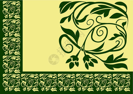 绿花边境艺术叶子螺旋装饰滚动曲线装饰品漩涡元素植物背景图片