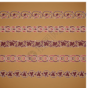 阿拉伯风格无缝无缝花卉平铺边界漩涡螺旋奢华叶子风格贵族艺术古董脚凳装饰插画