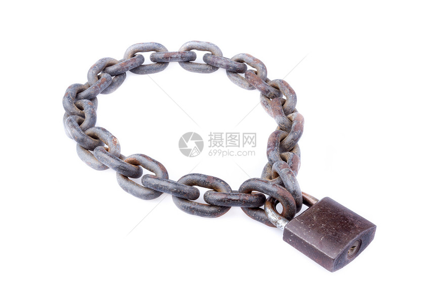 锁链和锁链金属链接锁孔挂锁安全力量灰色白色图片