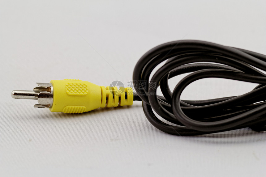 黄色rca电缆宏观视频外设信号插头连接器硬件通信局电线黑色图片