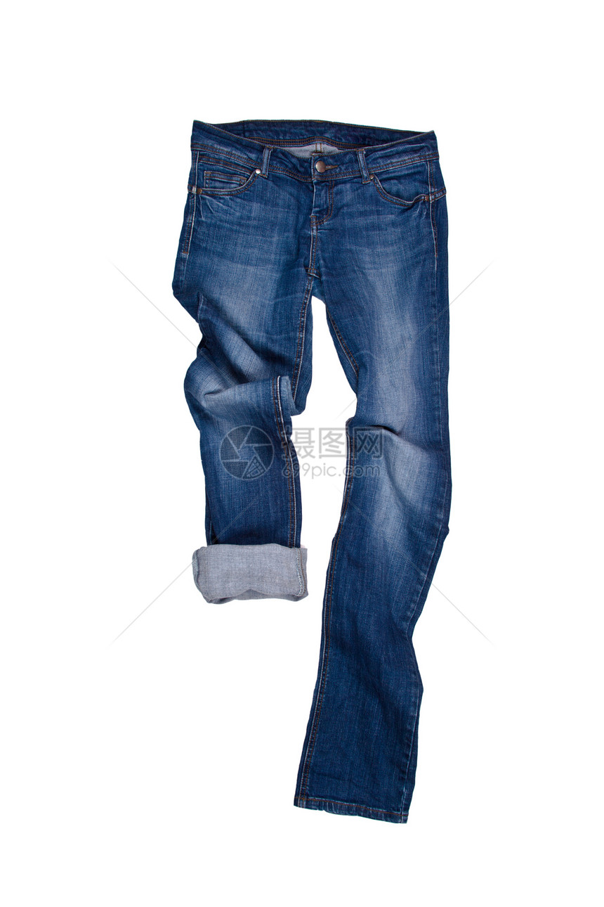 蓝色牛仔裤按钮牛仔布步幅服装服饰女性男性裙子裤子棉布图片