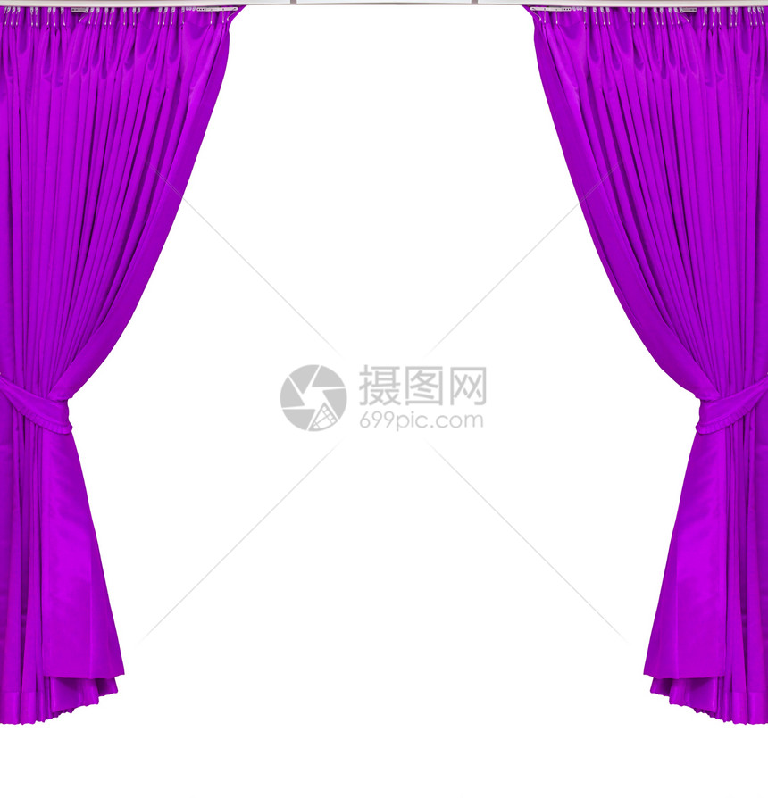白色背景的紫色或红红色窗帘图片
