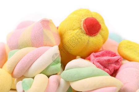 不同颜色的棉花糖食物黄色绿色孩子乐趣糖果甜点团体白色童年背景图片