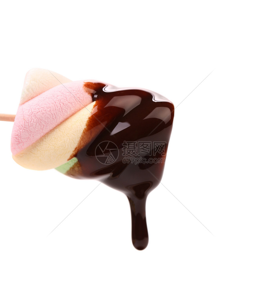 巧克力配方的棉花糖 孤立无援棉花糖软糖液体水果团体孩子甜点小吃食物蓝色图片