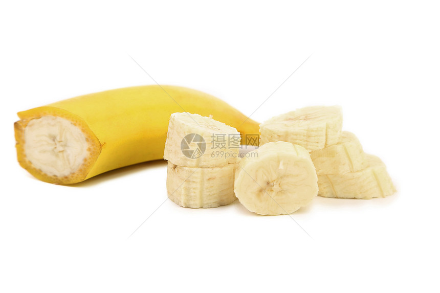 一半香蕉和切片组织食物剪裁小路皮肤饮食水果黄色小吃热带图片