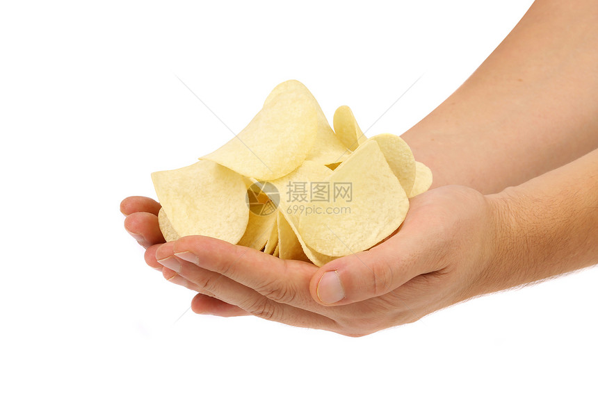 土豆薯片在手食物饮食色彩饼干白色盐渍土豆波纹饱和色美食图片