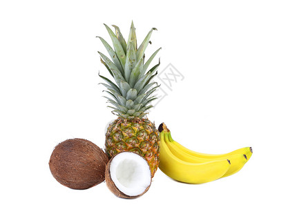菠萝和椰子新鲜水果和蔬菜高清图片