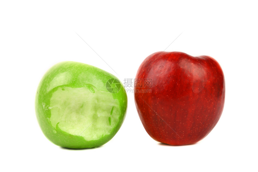 苹果 绿色的咬痕和红色的阴影花园水果宏观食物美食小吃茶点废料果汁图片