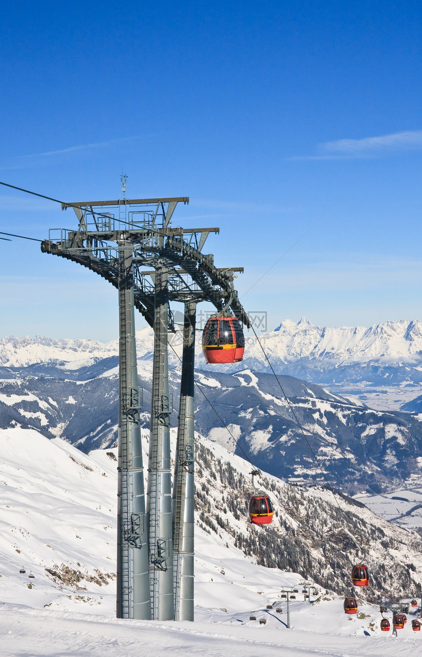 奥地利冰川的Kaprun滑雪度假胜地下坡合并薄雾娱乐椅子运输庆典电缆危险高山图片