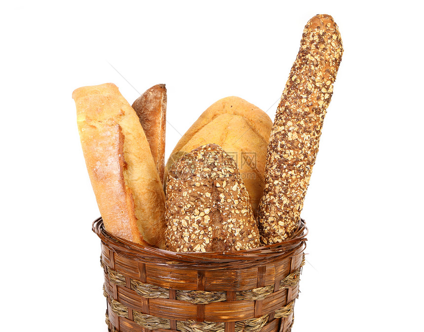 篮子里的各种面包食物小吃密封产品褐色食品亚麻向日葵种子柳条图片