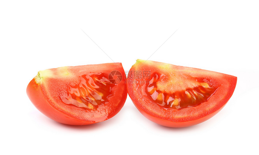 两片新鲜番茄植物水果红色白色食物饮食宏观蔬菜圆形图片