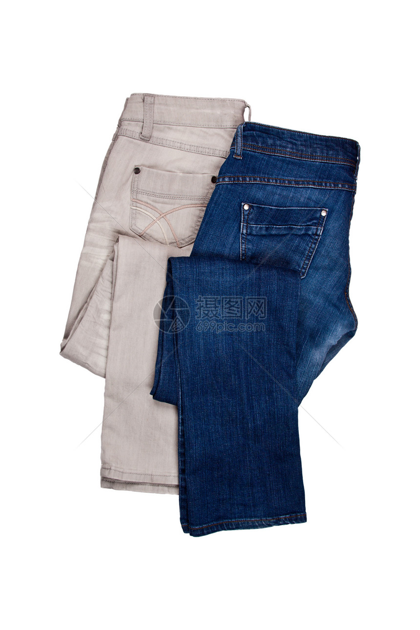 灰色和蓝色牛仔裤按钮服饰棉布裙子女孩青少年男性步幅裤子衣服图片