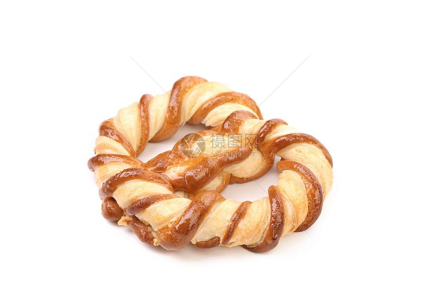 白色背景上的 Knot 形状饼干面包脆皮糕点早餐结状包子美食盐渍小麦小吃图片