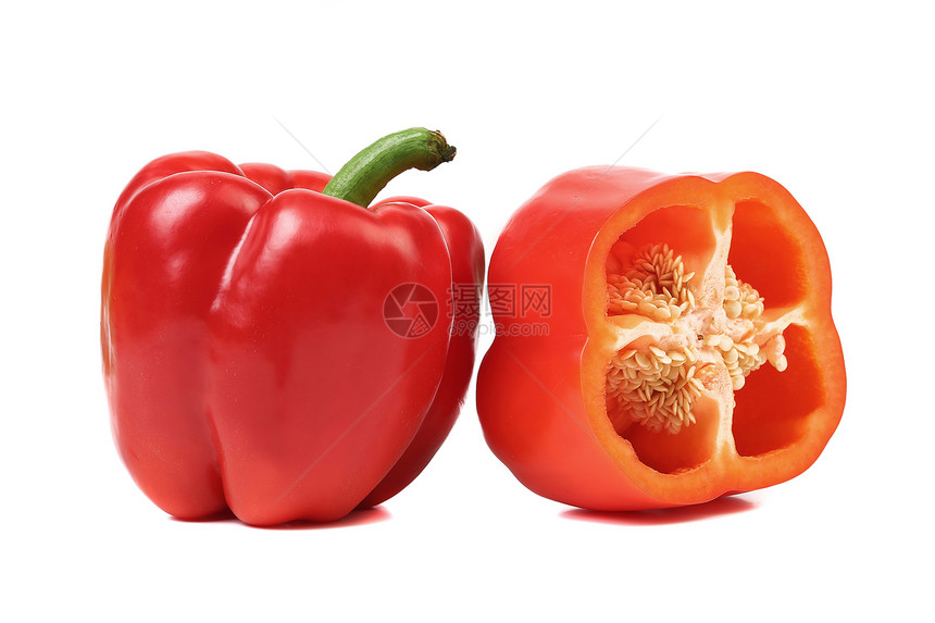 甜辣椒和切片绿色蔬菜食物宏观水果水平白色红色美食摄影图片