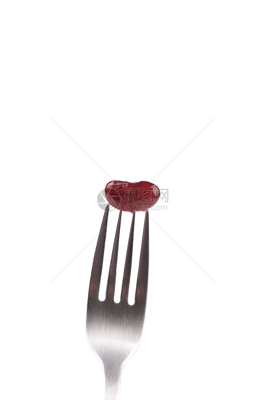 叉子上只罐头豆金属白色红色饮食罐装纤维营养脉冲食物橙子图片