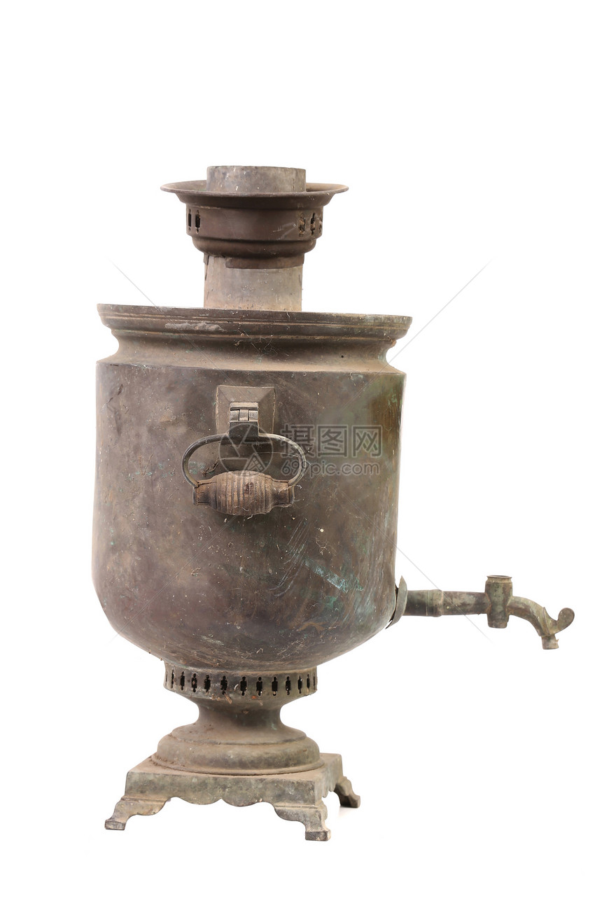 古老的萨莫瓦家庭历史文化用具茶炊金子产品纪念品工艺金属图片