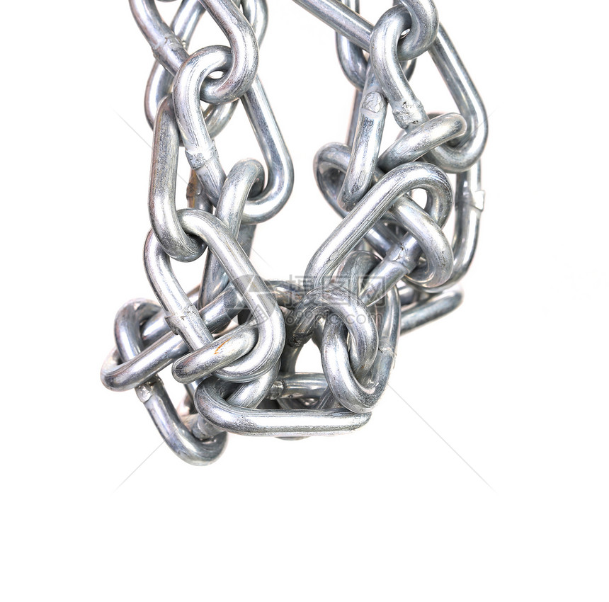 弯曲的链条绑定束缚金属力量领带白色图片