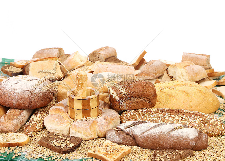 面包的构成和文本空间种子小麦食物纤维早餐面粉金子团体包子谷物图片