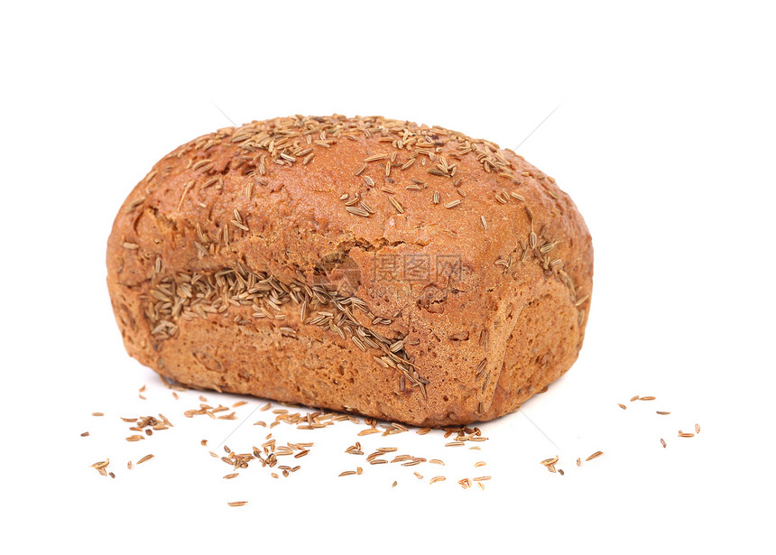 带离家种子的黑麦面包香料玉米白色早餐棕色小麦谷物宏观纤维食物图片