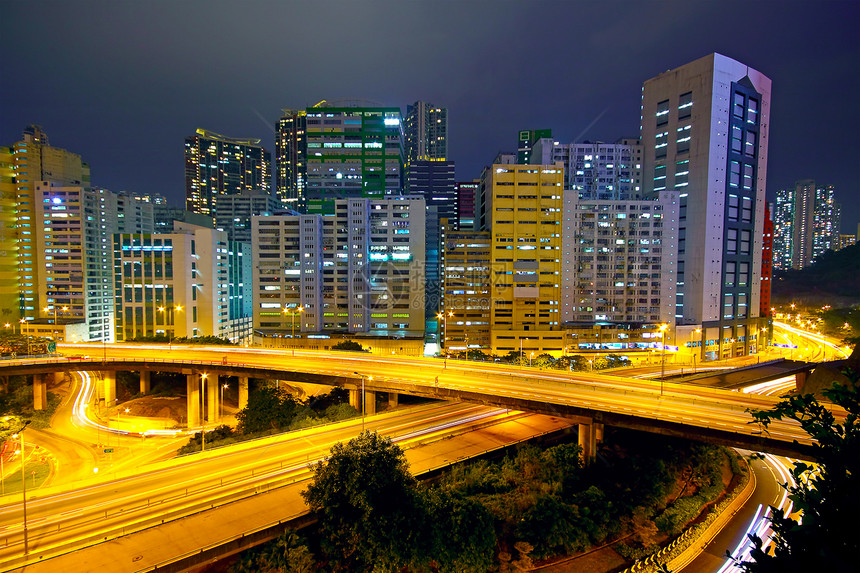 城市之夜多姿多彩 有建筑物和桥梁交通市中心速度城市戏剧性迂回运动建筑立交桥景观图片