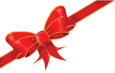 红色缎面丝绸丝带弓火花插图缎带礼品贺卡蝴蝶结金子展示丝带包装插画