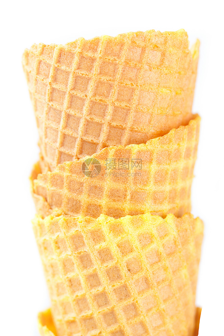 在白色上孤立的华夫饼锥甜蜜锥体小吃食物香草甜点产品茶点晶圆味道图片